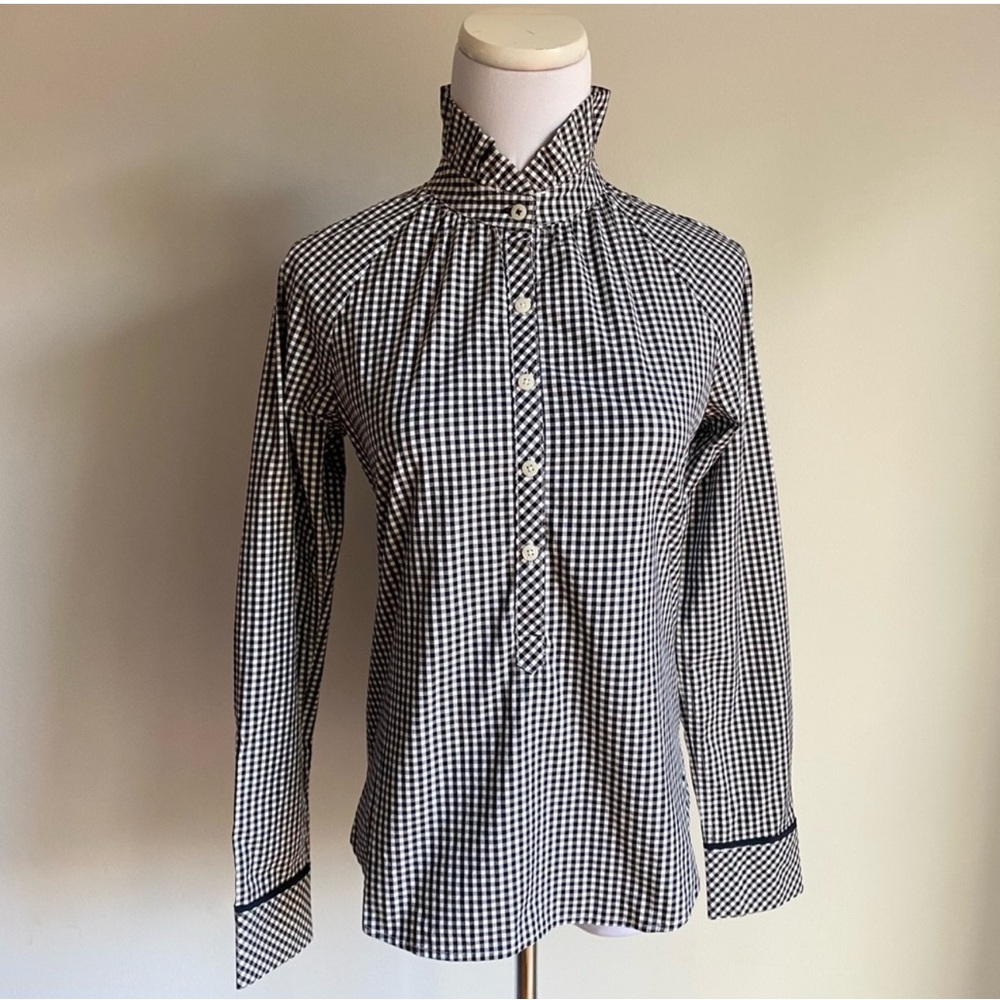 Vineyard Vines Gingham Black/ White Ruffle Collar Long Sleeves Popover Shirt